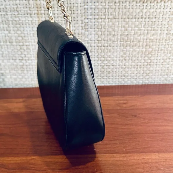 🌟2xHP🌟VTG Express Floral Embroidery Black Faux Leather Saddle Bag Gold Chain - Picture 9 of 13